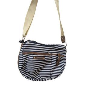 Lily Bloom Navy & White Striped Crossbody Bag With Adjustable Beige Strap Functi